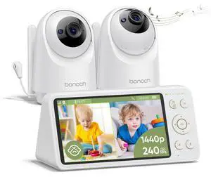 Bonoch 2K 5.5 Inch Split Screen Baby Monitor with 2 Cameras, No WiFi Hack-Proof Video Baby Monitor, 240 Hours Battery, Infrared Night Vision, White Noise, Smart Cry Sleep Turnover Motion Alerts Bonoch 2K 5.5 Inch Split Screen Baby Monitor with 2 Cameras, No WiFi Hack-Proof Video Baby Monitor, 240 Hours Battery, Infrared Night Vision, White Noise, Smart Cry Sleep Turnover Motion Alerts