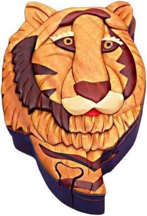 Tiger - All Natural Wood Intarsia Puzzle Box - Handcrafted with Secret Compartment