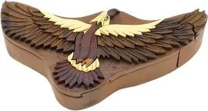 Hawk - All Natural Wood Intarsia Puzzle Box - Handcrafted with Secret Compartment