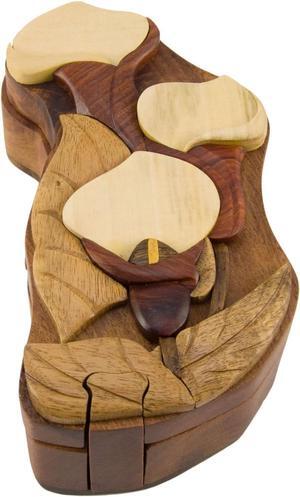 Calla Lilly- All Natural Wood Intarsia Puzzle Box - Handcrafted with Secret Compartment