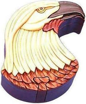 Eagle Head- Handcrafted Wood Intarsia Puzzle Box - All Natural Exotic Woods with Secret Compartment
