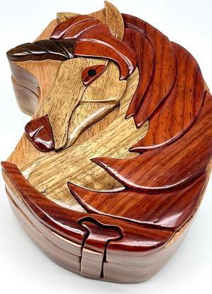 Unicorn - All Natural Wood Intarsia Puzzle Box - Handcrafted with Secret Compartment