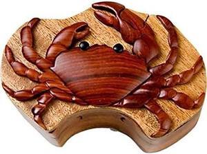 Crab - Handcrafted Wood Intarsia Puzzle Box - All Natural Exotic Woods with Secret Compartment