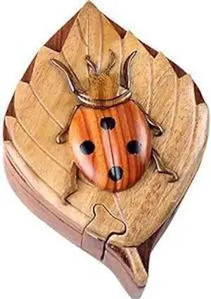 Lady Bug - All Natural Wood Intarsia Puzzle Box - Handcrafted with Secret Compartment
