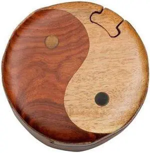Yin Yang - All Natural Wood Intarsia Puzzle Box - Handcrafted with Secret Compartment
