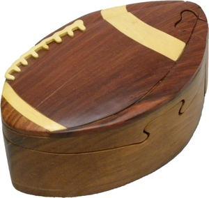 Football - All Natural Wood Intarsia Puzzle Box - Handcrafted with Secret Compartment