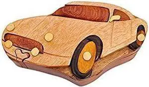 Car - Handcrafted Wooden Intarsia Puzzle Box - All Natural Wood Art