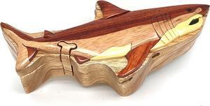 Shark, All-Natural Intarsia Wood Art, Handmade Wooden Puzzle Box with Secret Compartment