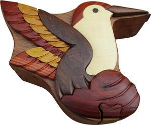 Hummingbird, All-Natural Intarsia Wood Art, Handmade Wooden Puzzle Box with Secret Compartment