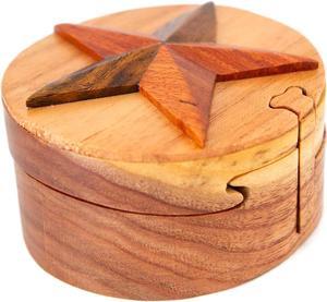 Star - All Natural Wooden Puzzle Box - Handcrafted Intarsia Wood Art