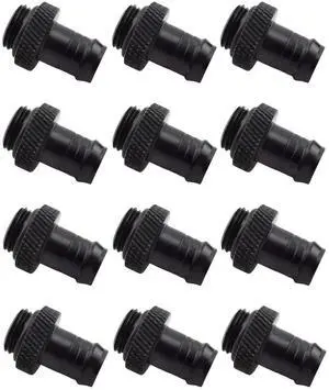 dracaena.io 12 Pack of G1/4" thread to 3/8" Barb Fitting for Soft Tubing, PC Water Cooling System Soft Tube Connectors, Black