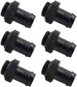dracaena.io 6 Pack of G1/4" Thread to 3/8" Barb Fitting for Soft Tubing, PC Water Cooling System Soft Tube Connectors, Black