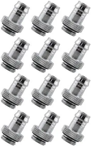 dracaena.io 12 Pack of G1/4" thread to 3/8" Barb Fitting for Soft Tubing, PC Water Cooling System Soft Tube Connectors, Silver