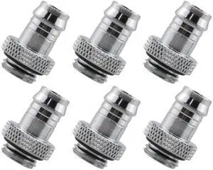 dracaena.io 6 Pack of G1/4" thread to 3/8" Barb Fitting for Soft Tubing, PC Water Cooling System Soft Tube Connectors, Silver