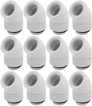 dracaena.io 12 pack G1/4" thread Male to Female Extender Fitting, 45° Rotary Fitting Adapter Connector for Computer Water Cooling System, White
