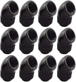 dracaena.io 12 pack G1/4" thread Male to Female Extender Fitting, 45° Rotary Fitting Adapter Connector for Computer Water Cooling System, Black