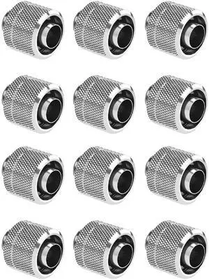 dracaena.io 12 pack G1/4" thread to 3/8" ID, 5/8" OD Compression Fitting for Soft Tubing, Soft Tube Connectors for Computer Water Cooling System, Silver