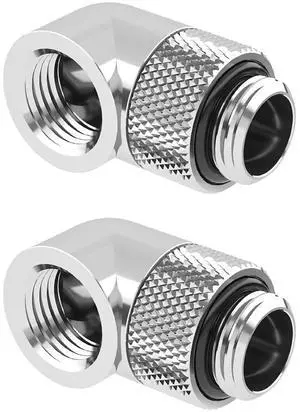 dracaena.io 2 pack G1/4" thread Male to Female Extender Fitting, 90° Rotary Fitting Adapter Connector for Computer Water Cooling System, Silver