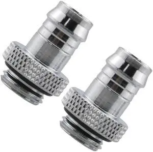 dracaena.io 2 Pack of G1/4" thread to 3/8" Barb Fitting for Soft Tubing, PC Water Cooling System Soft Tube Connectors, Silver