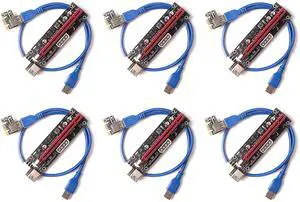 dracaena.io 6 Pack PCIE Riser Adapter Card for GPU Crypto Mining16X to 1X (6pin/ MOLEX/SATA Powered) LED Status Riser Adapter + 60cm USB 3.0 Cable (GPU Ethereum Mining)