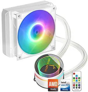 dracaena.io 120mm AIO CPU Cooler, 120mm Radiator, Leakproof Technology,High Flow Pump,RGB Liquid Cooling System for AMD Ryzen/Intel LGA 1700*/1200/115X, White