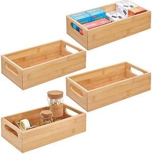 mDesign Bamboo Home Office Supplies Organizer Box with Handles and 32 Labels, 2 Pack Natural