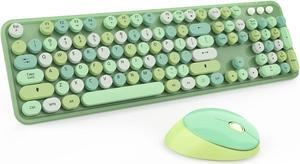 Wireless Keyboard and Mouse Combo, Cute Colorful 104-Key Typewriter Retro Round Keycaps Keyboard for PC Laptop,Windows,Desktop,Perfer for Home and Office Keyboards (Green)