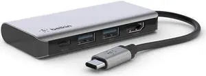 Belkin USB C Hub, 4-in-1 Multi-Port Laptop Dock with 4K HDMI, USB C Docking Station with 100 Watt Pass-Through Power Delivery, 2 X USB A Ports For MacBook Pro, Air, iPad Pro, Chromebook and More