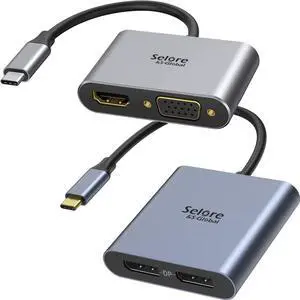 Selore&S-Global USB-C to Dual Displayport Splitter Adapter + HDMI VGA Adapter