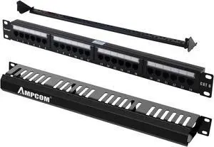 AMPCOM Premium Series CAT6 24 Ports Patch Panel, Rack Mount - 1U, 19 inch, 30u Gold Plated, 24 Slot 1U Cable Management Horizontal Mount 19 inch Server Rack with Mounting Screws,