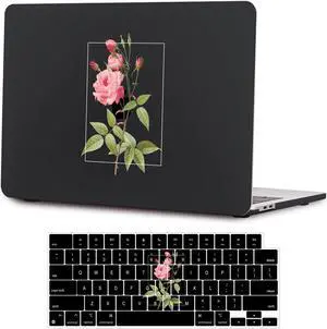 SaharaCase - Apple MacBook Air 13.6" M2 and 13" M3 Chip Laptops Hybrid-Flex Arts Case with Silicone KeyPad Cover - Sleek Hard Shell, Snap-On, Anti-Slip Grip (Black Rose)