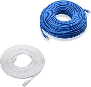 Cable Matters 150-Foot Snagless Long Cat6 Ethernet Cable (Cat6 Cable, Cat 6 Cable) in Blue & 50-Foot Cat6 Flat Ethernet Cable in White