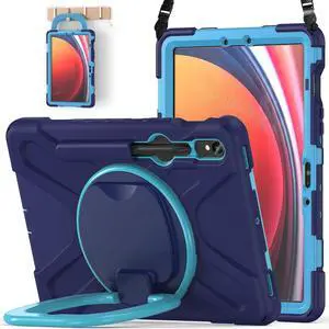 BATYUE Case for Samsung Galaxy Tab S9 FE 10.9" inch 2023, for Galaxy Tab S9 11" inch 2023, for Galaxy Tab S8/S7 Case with S Pen Holder/Rotating Stand/Shoulder Strap, Navy Blue