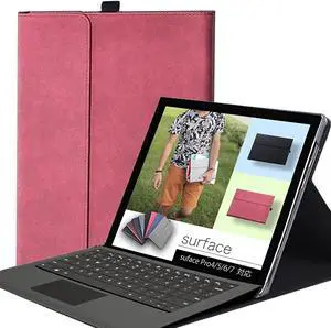 QIYIBOCASE Protective Case for Surface Pro 7/6/5/4 Tablet, 12.3 Inch Case, Compatible with Type Cover Keyboard, Business Cover with Pen Holder, Wine Red