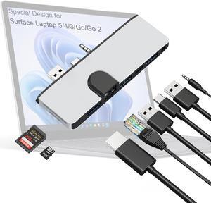Surface Laptop 5/Laptop 4/Laptop 3/Laptop Go/Laptop Go2 Hub Docking Station with 4K@30HZ HDMI, 100Mbps RJ45, 2*USB 3.0, USB-C, SD/TF, 3.5mm Audio Adapter for Surface Laptop 3/4/5/Laptop Go/Go2