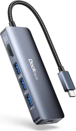 Dockteck USB-C Hub Adapter - 5 in 1 with HDMI 4K 60Hz, 3 USB 3.0 and 100W PD for MacBook Air/Pro M1/M2, iPad Pro/Air, Steam Deck, Surface Pro 8