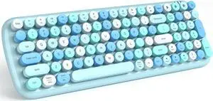 MOFII Wireless Bluetooth Keyboard, Typewriter Retro Round Keycaps Keyboard, Bluetooth 5.1 Tech Compatible with iPhone, iPad, Android, Windows, PC, Mac, Perfect for Home/Office (Blue Colorful)