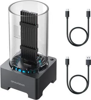 GRAUGEAR M.2 NVMe SATA SSD Enclosure Docking Station, USB 3.2 Gen 2 10Gbps External Docking Base with Cooling Fan, UASP Trim Support, M2 PCIe NGFF M Key B+M Key, RTL9210B Chip [G-M2DK-AC-10G]