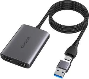 Qwiizlab USB C/A to Dual HDMI Adapter, 1080P@60Hz Video Converter, Compatible with macOS 10.15 and Later, Windows 10 & 11 (Need to Install Driver Before Use)