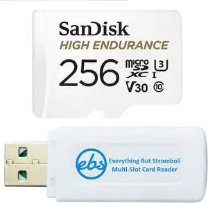SanDisk 256GB High Endurance Video MicroSDXC Card for Dash Cams Works with Garmin Mini 2, 47, 57, 67W Series (SDSQQNR-256G-GN6IA) Bundle with Everything But Stromboli SD & Micro SD Memory Card Reader