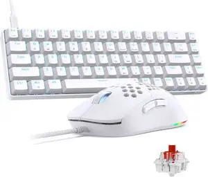 TMKB Falcon M1SE Gaming Mouse, T68SE 60% Mechanical Gaming Keyboard, LED Backlit, 12800DPI Optical Sensor with Red Switch-White
