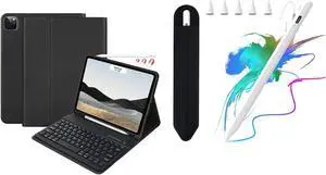 TQQ iPad Pro 12.9 inch 3rd/4/5/6th Generation Case with Keyboard (Black) Bundle with Fast Charge Stylus Pen for iPad Compatible with 2018-2023 Release (White)