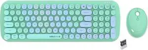 Wireless Keyboards and Mouse Combos, UBOTIE Colorful Gradient Rainbow Colored Retro Typewriter Flexible Keyboard, 2.4GHz Connection and Optical Mouse (New Green Colorful)