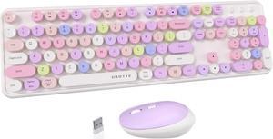 UBOTIE Colorful Computer Wireless Keyboards Mouse Combos, Typewriter Flexible Keys Office Full-Sized Keyboard, 2.4GHz Dropout-Free Connection and Optical Mouse (White-Colorful)