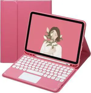 AnMengXinLing Keyboard Case for iPad 9/8/7 (10.2 inch) - Slim Leather Folio Smart Cover with Touchpad Detachable Keyboard and Pencil Holder - New Pink