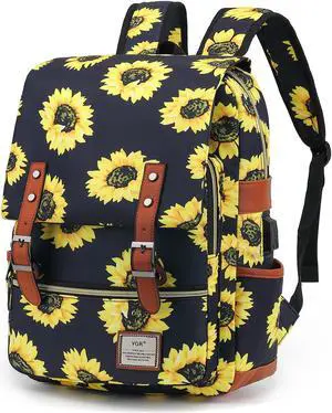 YGR Floral Laptop Backpack for Women, Female, College, Travel, Business, Outdoor Sports, Office, Work (Sunflower)