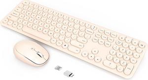 Wireless Keyboard Mouse Combo, 2.4Ghz Aesthetic Quiet Keyboard and Mouse Wireless, 110 Keys Full Size Ultra-Thin Cute Keyboard for Laptop, Computer, PC, Notebook, Windows, Mac OS (Khaki)