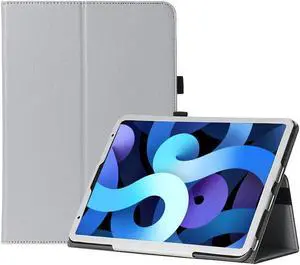 SaharaCase Folio Case for Apple iPad Air 10.9" (4th Generation 2020 and 5th Generation 2022) [Shockproof Bumper] Rugged Protection Antislip Grip Leather Kickstand (Gray)