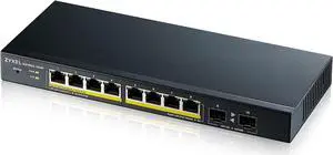 Zyxel 8-Port PoE Gigabit Switch | Smart-Managed | 8x PoE+ @77W | 2x SFP | Desktop or Wall Mount [GS1900-10HP]