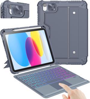 Nillkin for iPad 10th Generation Case with Keyboard (10.9", 2022), 7 Backlight Colors, Precise Trackpad, Pencil Holder, Slide Camera Cover Compatible with iPad 10 Gen Keyboard Case, Grey